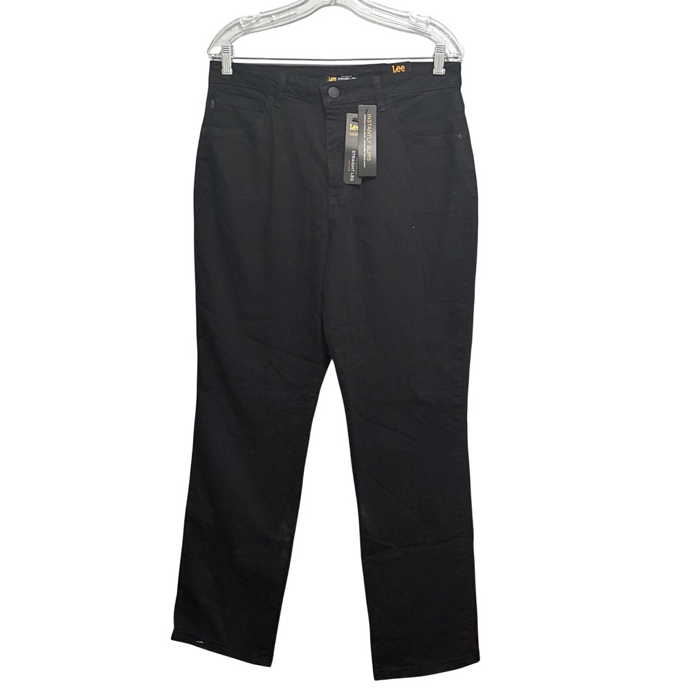 Lee Instantly Slims Relaxed Fit Straight Leg High Rise Black Jeans Womens 14 M